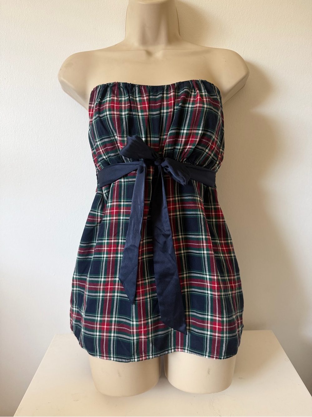 y2k Babydoll Top with Navy Waist Tie
